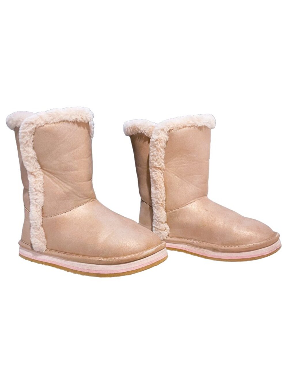 Girls Faux Fur Boots Size 1M Sparkly Pull-On Winter Boots Sugar Milhoja
